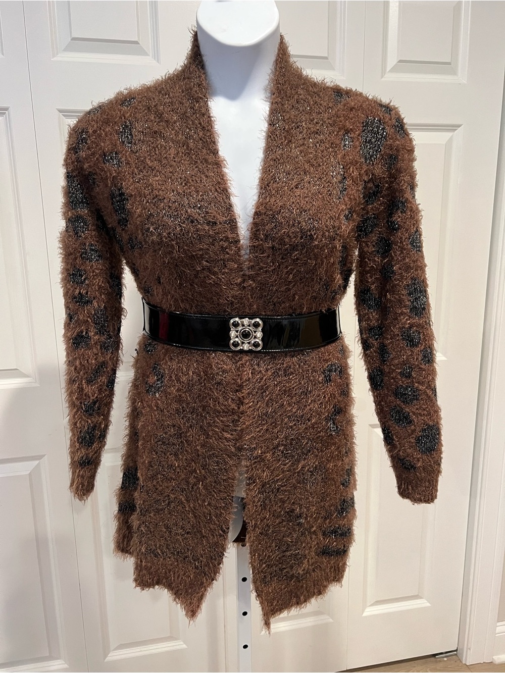 1 By Design Women's Brown Fuzzy Eyelash Knit Open-Front Cardigan Sweater